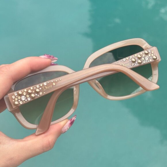 Christian Dior Vintage Light Brown Crystal Embellished Sunglasses - Picture 1 of 9